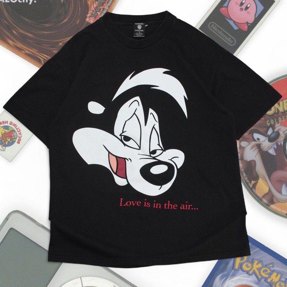 Vintage 90s Looney Tunes Pepe Le Pew Graphic Tee Black Warner Bros Large